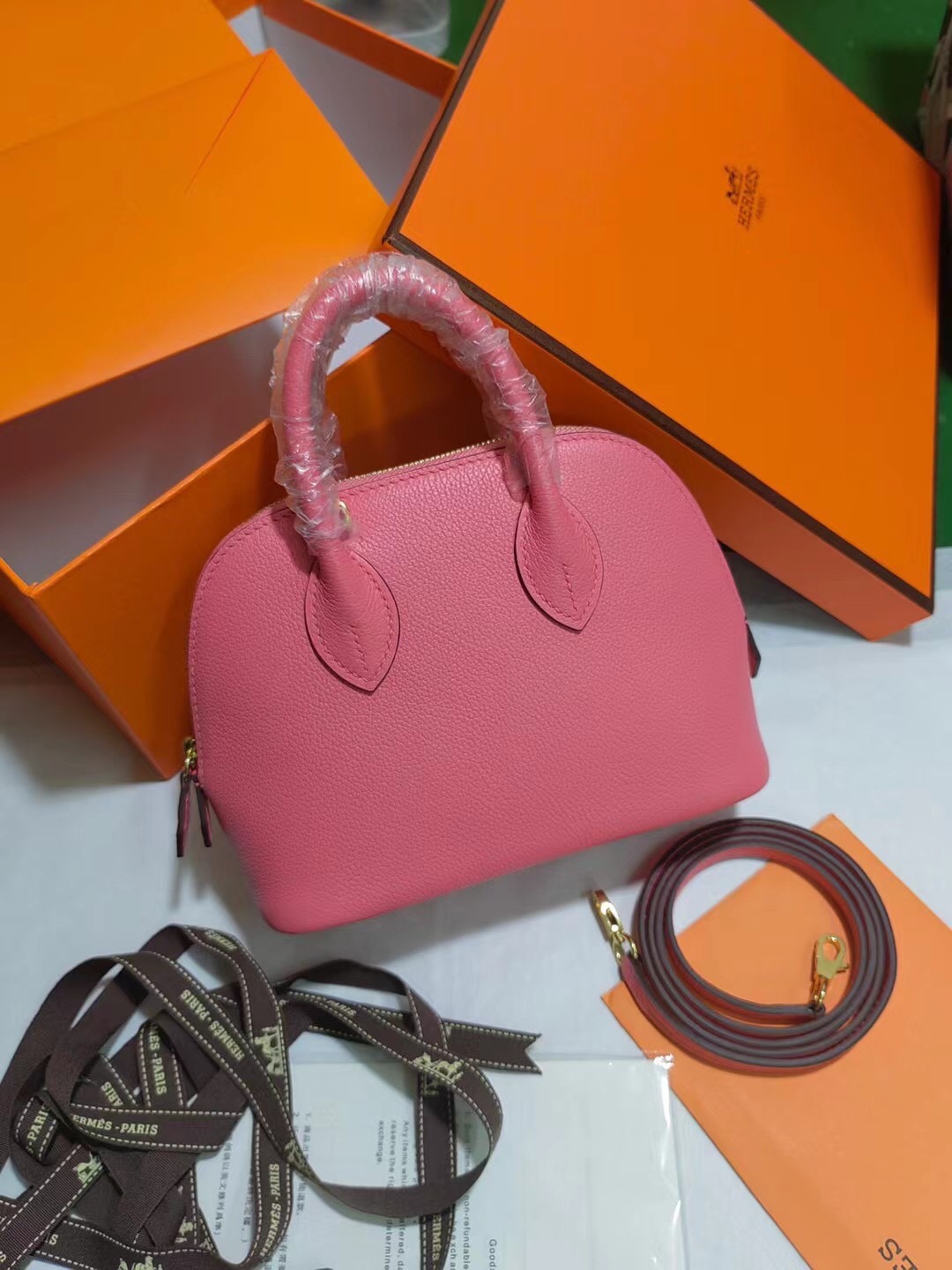 Hermes Bolide 1923 Mini Handbag Shoulder Bag In Rose Pink Evercolor Leather